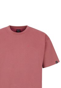 Stofroze t-shirt van zachte stof, met een ronde hals, korte mouwen en een klein logo op de borst en zijkant.