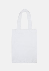 Biały torba typu tote z dwoma solidnymi, płaskimi uchwytami. Posiada wzmocnione szwy w rogach. Gładka tekstura i minimalistyczny design.