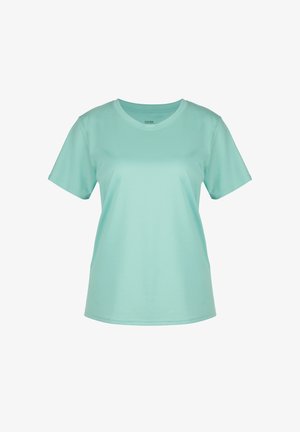 Mintgroene T-shirt met korte mouwen, gemaakt van zachte stof, met een ronde hals en een comfortabele pasvorm, zonder patronen of versieringen.