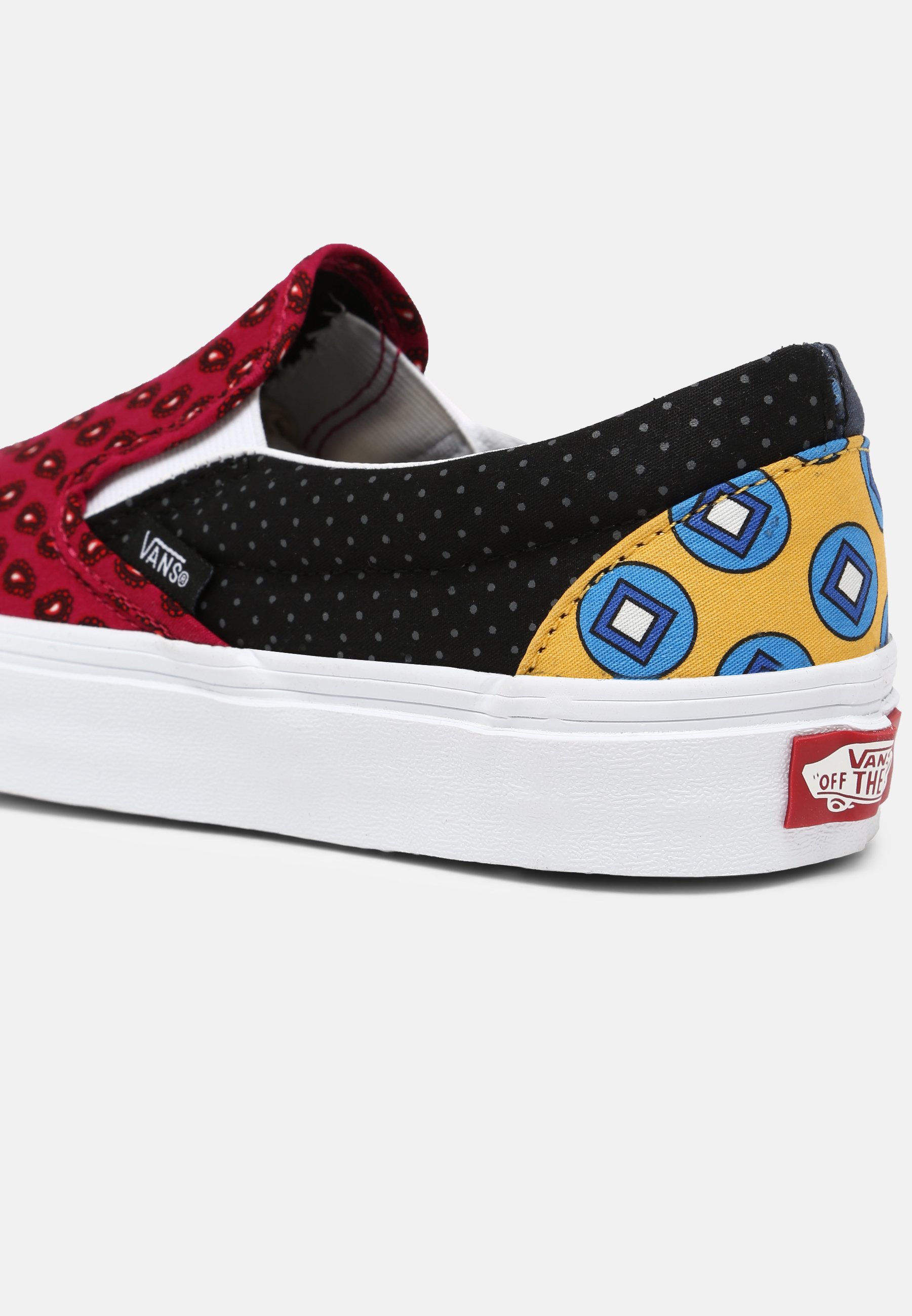 multi colored vans slip ons