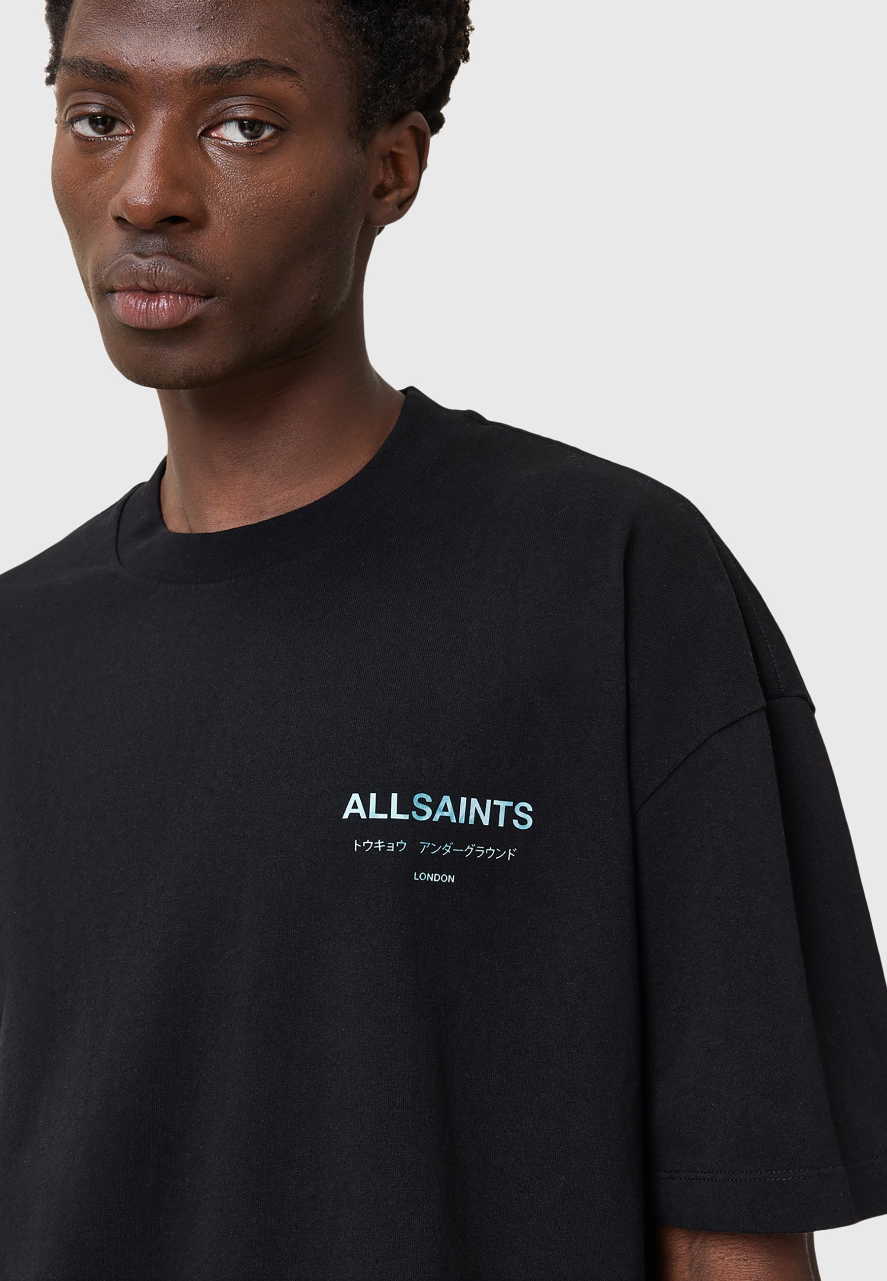 AllSaints UNDERGROUND CREW - Print T-shirt - jet black blue/black
