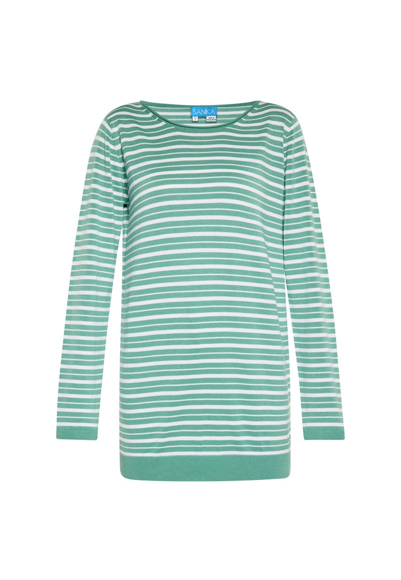 Langarmhemd mit einem hellmintgrünen und weißen gestreiften Muster, einem weiten Ausschnitt und einem soliden Bund am Saum und an den Bündchen.