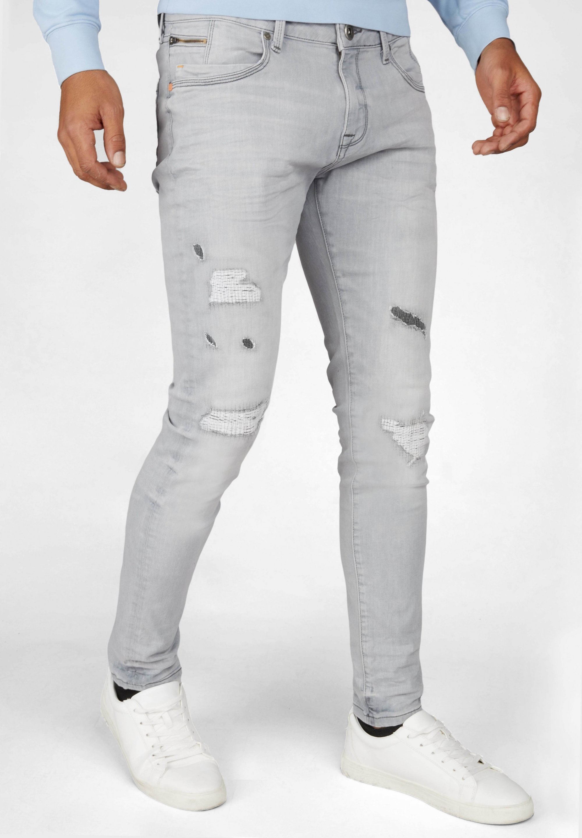 Mens Grey Distressed Jeans Slim Fit