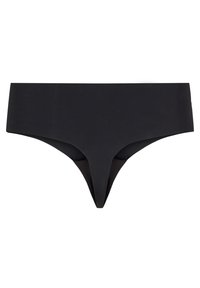 Czarne figi bikini o gładkiej fakturze i minimalistycznym designie, z szerokim pasem i trójkątnym krojem z przodu.