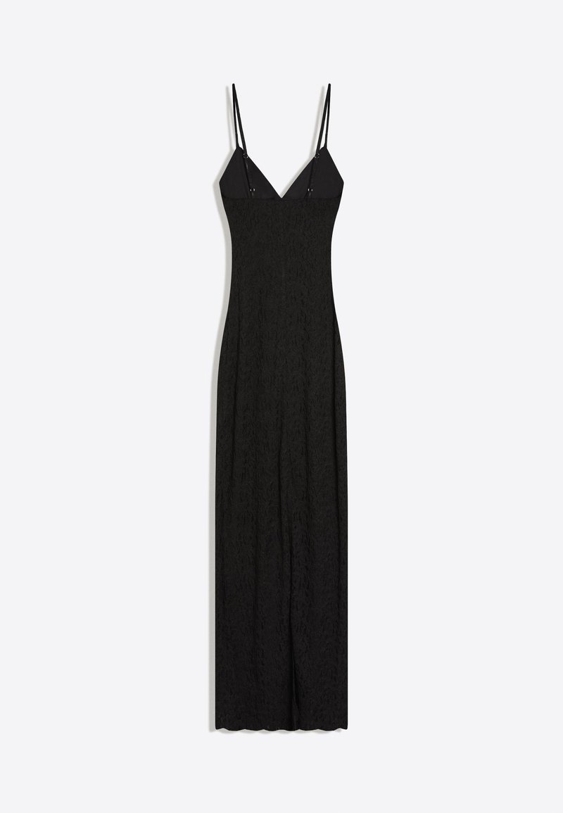 bershka long black dress Bershka Thin Strap Bow Detail Bodycon Maxi Dress in Black