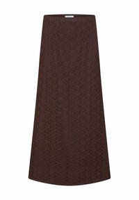 Brun blonderok med gulvlængde A-formet snit, der har et tekstureret mønster og en solid taljebånd for et tætsiddende look.