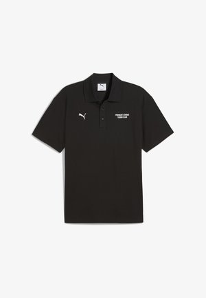 Melna polo krekla ar apkakli, kuram ir balts uzraksts "Porsche League Turbo Club" un neliela Puma logo kreisajā krūtī.