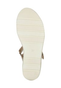 Sole di sandalo color beige chiaro con superficie testurizzata, materiale in gomma flessibile e scanalature orizzontali; taglia contrassegnata come 37.