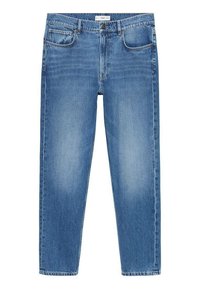 Lichtblauwe denim jeans met een rechte pijpdesign, voorzien van vijf zakken, subtiele vervaging en contrasterende stiksels. Klassieke rits sluiting.