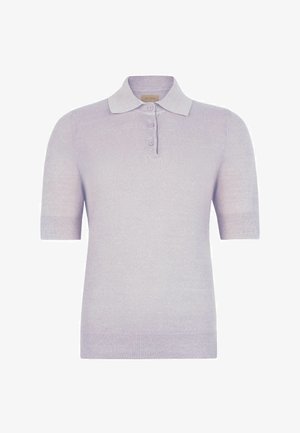 Polo manches courtes violet clair avec poignets côtelés, patte à trois boutons et col plié.