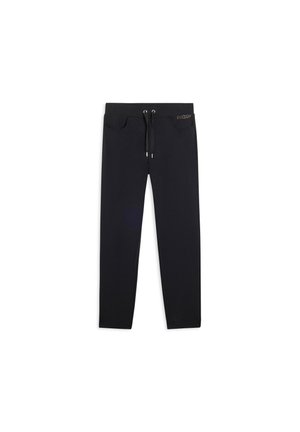 Pantaloni jogger neri realizzati in tessuto morbido, con vita elasticizzata e cordino, due tasche frontali e un piccolo logo.