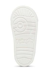Suola in gomma bianca con pattern di grip testurizzati. Presenta un design circolare e il logo "Falcotto" in rilievo vicino alla parte inferiore. Taglia 19 contrassegnata.