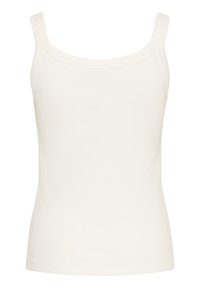 Weißes Tanktop aus glattem Baumwollmischgewebe, mit rundem Ausschnitt und schmalen Trägern, in taillierter Form.