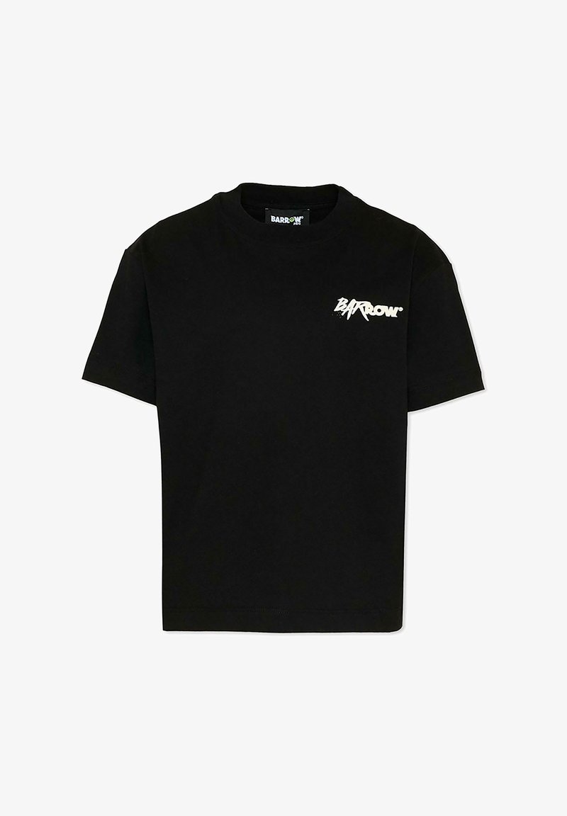 Camiseta negra de manga corta con pequeño logo blanco "BARROW" en el pecho izquierdo, con cuello redondo.