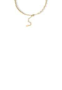 Guldkæde med forlængede og flade led, der har en lobsterlås og en justerbar kæde med et tag-detalje.