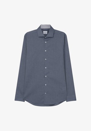 Męska koszula na długi rękaw w kolorze ciemnoszarym, z kołnierzem typu spread i białymi guzikami z przodu.