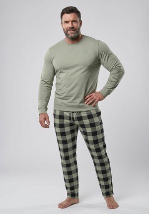 Men Plus SCHLAFANZUG, ZWEITEILER, BAUCHFIT, KARO, LANGARM, BIS 8 XL - Nattøj sæt - cloudy green