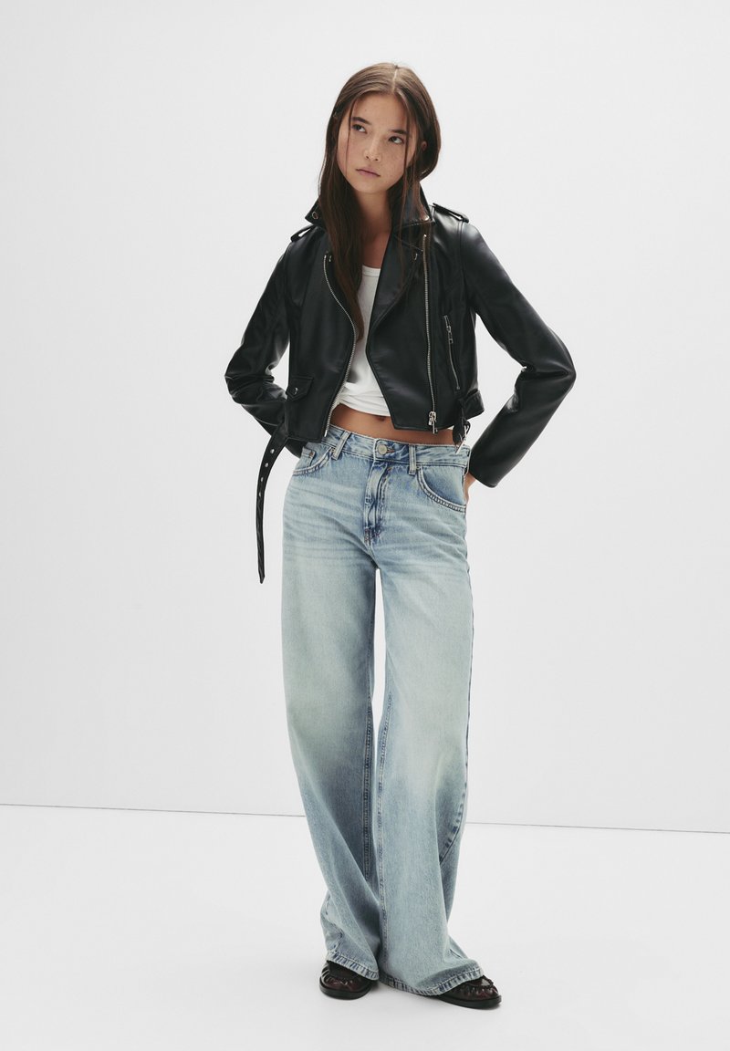 PULL&BEAR BIKER Veste en similicuir black/noir