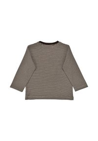 Langarmshirt in Schwarz und Creme gestreift, mit rundem Ausschnitt und weichem Stoff, von hinten präsentiert.
