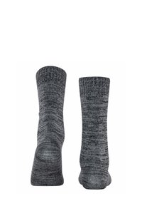 Calzini grigi lavorati a maglia con bordo a coste, caratterizzati da un motivo testurizzato e una costruzione della punta senza cuciture per comfort e vestibilità.