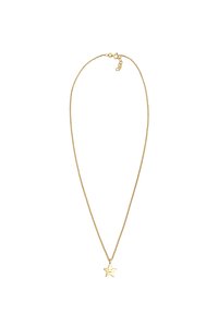 Goldene Halskette mit einer dünnen Kette und einem sternförmigen Anhänger. Die Kette ist glatt und hat einen Karabinerverschluss.