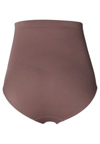 Hoge taille shaping slip in een neutrale bruin tint, gemaakt van een gladde, rekbare stof met een naadloos ontwerp en een comfortabele tailleband.