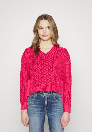 ARAN V-NECK SWEATER - Pullover - washed hot pink