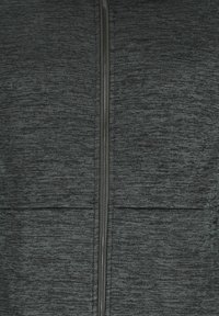 Dark gray zip-up jacket made of textured fabric. Features two front pockets, a raised collar, and a smooth zipper closure.