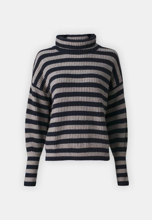 FTC Cashmere HIGHNECK - Neule - dunkelblau/braun