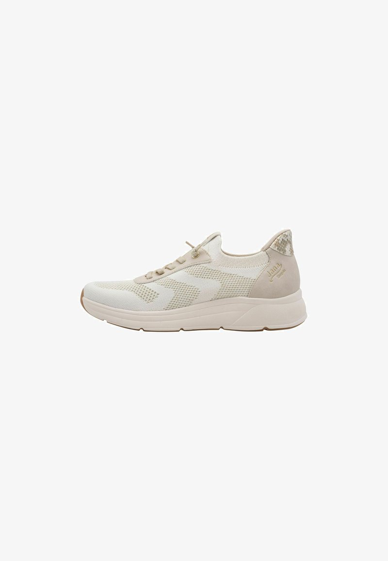 Baskets légères avec une tige en maille de couleur blanc cassé, présentant un motif texturé, un embout doux et un détail de logo discret sur le talon.