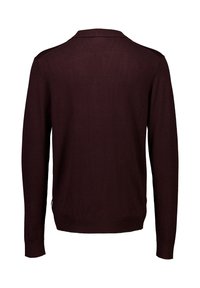 Burgundowa długa bluza z rękawami ze ściągaczem przy kołnierzu i mankietach. Charakteryzuje się gładką fakturą i prostym, klasycznym designem.