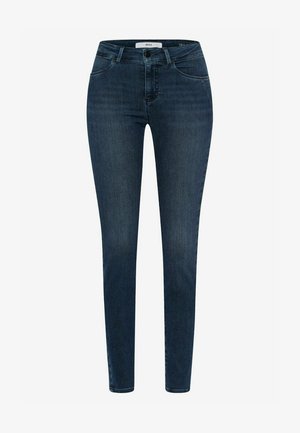 Skinny jeans van donkerblauwe denim, met een hoge taille, vijf zakken en subtiele stiksels voor een nauwsluitende pasvorm.