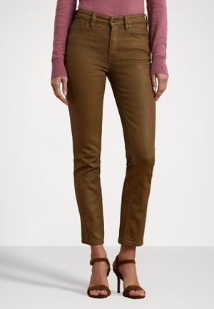 COATED HIGH-RISE STRAIGHT ANKLE JEAN - Slim fit -farkut - honey tan