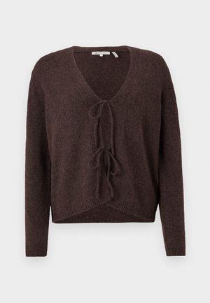 TOM TAILOR DENIM COZY CARDIGAN WITH BOW DETAIL - Cardigan - soft chocolate brown