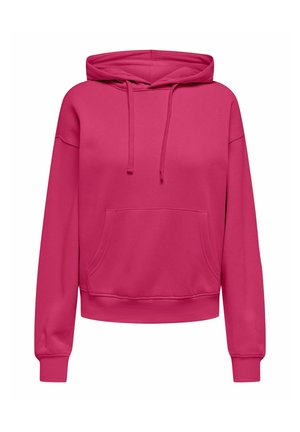 Felroze hoodie met een voorzak, lange mouwen, geribbelde manchetten en een verstelbare trekkoordkap.