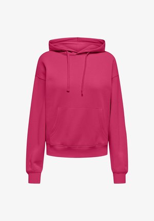 Felroze hoodie met een voorzak, lange mouwen, geribbelde manchetten en een verstelbare trekkoordkap.