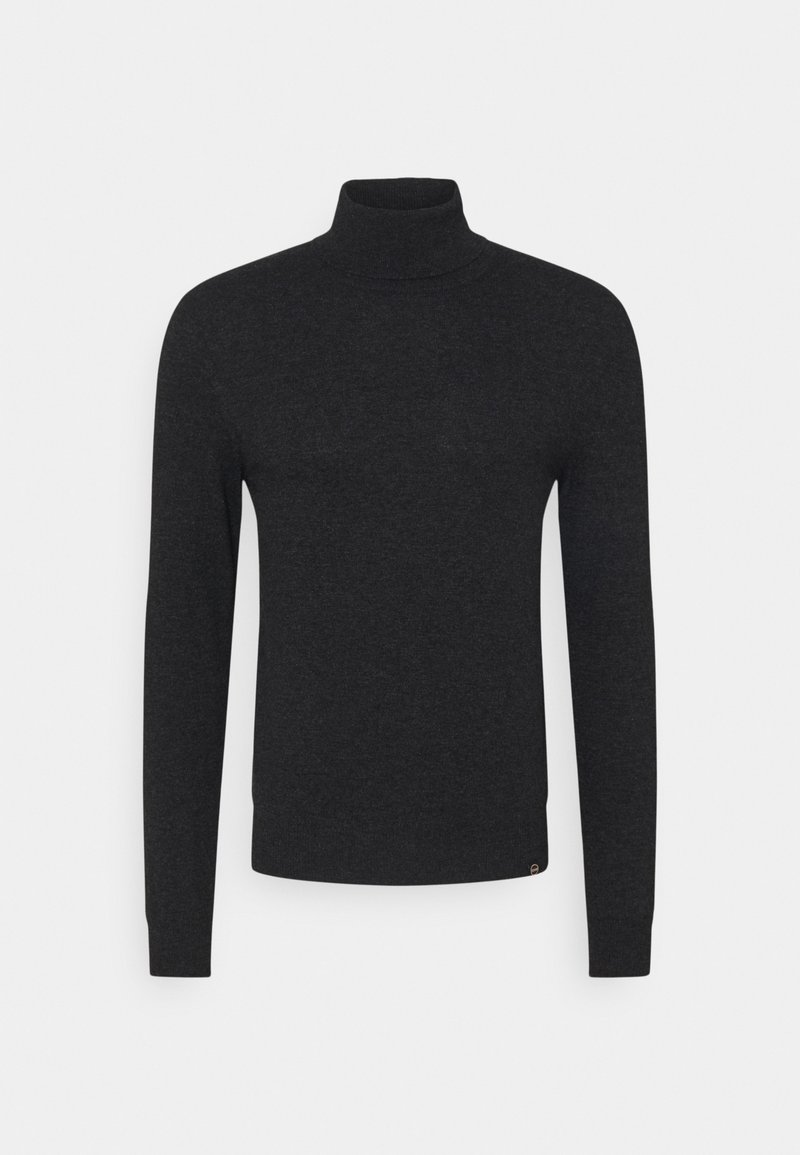 Svart polotröja i mjukt material, med långa ärmar, en figursydd design och en liten logotypdetalj vid fållen.