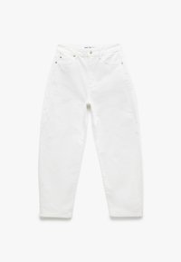 Witte denim broek met een hoge taille, rechte pijpen, vijf zakken, gouden hardware en een zachte textuur.