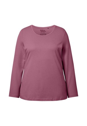 Long-sleeve shirt in a solid mauve color, made of smooth cotton fabric. Features a rounded neckline and a casual fit. No patterns or embellishments.