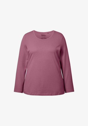 Long-sleeve shirt in a solid mauve color, made of smooth cotton fabric. Features a rounded neckline and a casual fit. No patterns or embellishments.