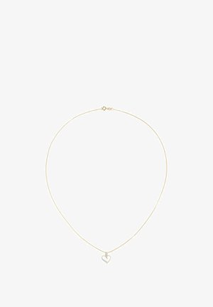 Guldfarvet halskæde med en delikat kæde og en hjerteformet vedhæng med en lille diamantdetalje. Simple og elegant design.