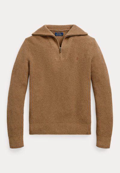 Polo Ralph Lauren WAFFLE WOOL COTTON QUARTER ZIP JUMPER - Jumper - brown sugar melange