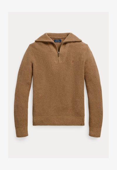 Polo Ralph Lauren WAFFLE WOOL COTTON QUARTER ZIP JUMPER - Pullover - brown sugar melange