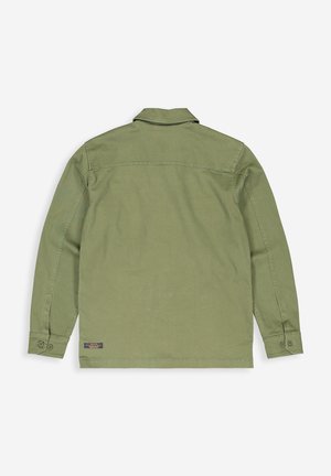 Olijfgroen, lang-vinger shirtjack gemaakt van katoen, met een knoopsluiting bij de kraag en twee knoopmanchetten. Subtiele stikdetails.