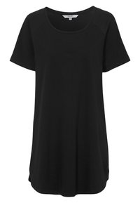 Svart kortärmad löspassad tunika t-shirt för kvinnor med rund halsringning och enkel design.