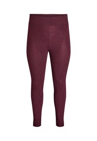 Leggings stretch bordeaux con una texture liscia, dotati di una fascia larga in vita e una vestibilità slim. Motivo scintillante sobrio su tutto il tessuto.