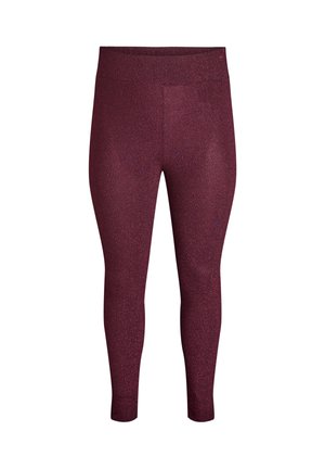 Leggings stretch bordeaux con una texture liscia, dotati di una fascia larga in vita e una vestibilità slim. Motivo scintillante sobrio su tutto il tessuto.