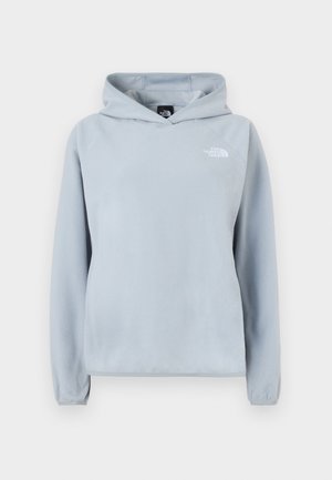 Světle modrá fleecová mikina s kapucí, přední kapsou, nastavitelnou kapucí a žebrovanými manžetami. Na levé straně hrudi je malý bílý nápis.