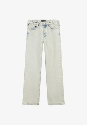 Světle modré džíny z denimu se rovnými nohavicemi, vysokým pasem a jemným vyblednutím. Disponují klasickým stylingem s pěti kapsami a kovovým zapínáním.