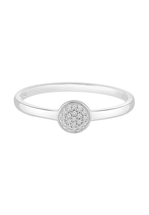 Bague en argent avec un cluster rond de petites pierres scintillantes au centre.
